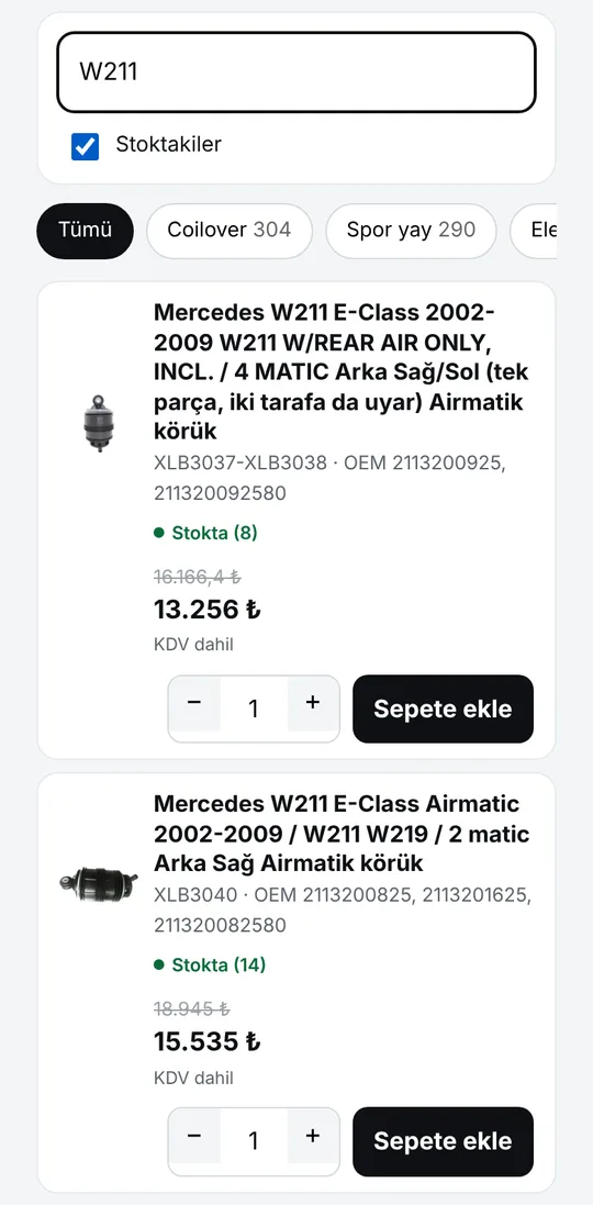 Bayi paneli: ürün arama