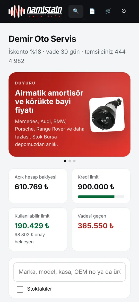 Bayi paneli: hesap özeti