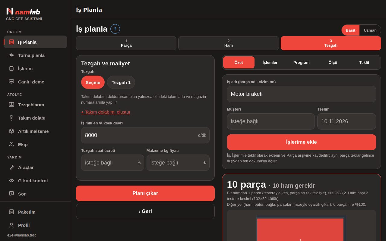 NamCnc: bilgisayarda iş planı ve sonuç