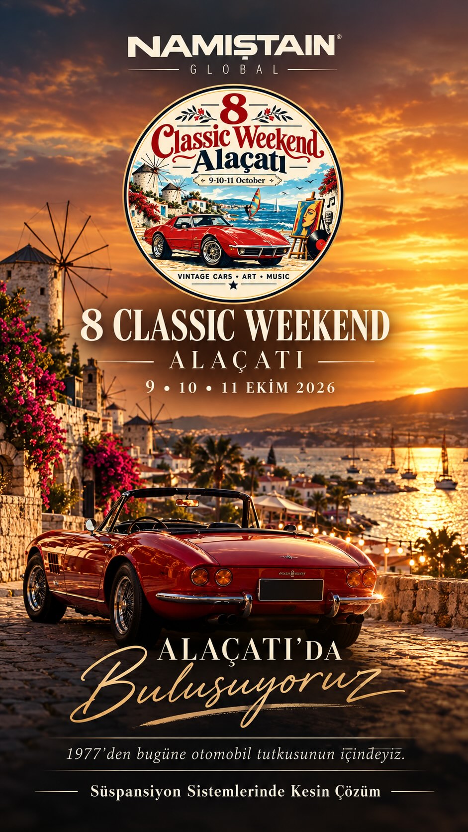 Klasikler Alaçatı’ya, Namiştain Classic Weekend’e geliyor. 🏁 Otomobil kültürünün zamansız 